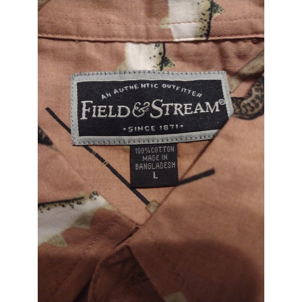 NWT New Field & Stream Long Sleeve Button Shirt Large L Fish Print Orange - Picture 8 of 10